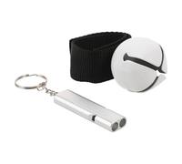 Homoyoyo Campanas de Osos para Senderismo y Camping, Set de 2 Piezas con Campana Silenciosa de Color Claro y Silbato Plateado de Emergencia, Equipo de Seguridad para Actividades al Aire