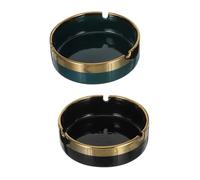 Homoyoyo Cenicero Redondo de Cerámica Vintage 2 Piezas Verde Oscuro Negro Detalles Dorados a Prueba de Viento para Uso Interior y Exterior Accesorio Decorativo para en Hogar y Oficina