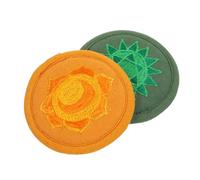 Homoyoyo Cojín de Cuenco Sonido Bordado 2 Piezas Pequeño 10 Cm Verde y Naranja, Tapete Redondo de Apoyo para Cuencos Budistas, Accesorio Ritual Religioso para Meditación y Yoga
