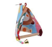 Homoyoyo Columpio para Loros Pequeño 15X24 CM con Soporte de Madera Natural Doble Capa de Algodón y Lona Triangular Perchero Elevado para Pájaros Adecuado para Ejercicio y Descanso de