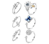 Homoyoyo Conjunto De Anillos Ajustables De Decoración Para Dedos Anillos Fidget Antiestrés Con Diseño De Flores y Abejas Joyería Para Ansiedad Para Mujeres y Hombres