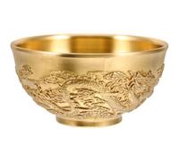 Homoyoyo Cuenco de latón dorado de 3,3 pulgadas con diseño chino delicado para escritorio y regalo familiar, amuleto de riqueza Feng Shui práctico y resistente