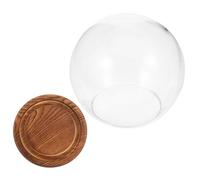 Homoyoyo Cúpula de Cristal con Base de Madera Vintage para Decoración de Flores Preservadas, Diámetro 12 Cm, Cubierta Protectora para Microjardines y Paisajes en Interior, Adecuado