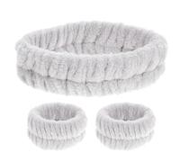 Homoyoyo Diadema de Maquillaje Facial de Felpa Gris 1 Pulsera y 2 Muñequeras Elásticas, Banda para Lavarse la Cara en Casa, Suave y Cómoda para Cuidado Piel y Uso Diario