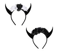 Homoyoyo Diademas de Cuernos Negros para Halloween 2piezas, Accesorios Tejidos Cómodos para Adultos y Niños, Ideales para Fiesta y Noche Divertida