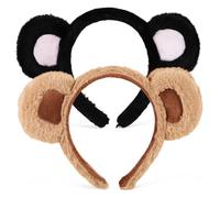 Homoyoyo Diademas Orejas de Oso de Felpa 2 Piezas, Tamaño Ajustable, Diademas Elásticas para Mujer y Niña, Accesorios para Fiestas, Cosplay y Uso Diario, Colores Camel y Negro Rosa