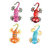 Homoyoyo Esculturas de Pared de Hierro en Forma de Gecko 4 Piezas para Decoración del Hogar y Colgar en Paredes de Cafeterías o Centros Comerciales