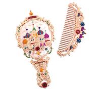 Homoyoyo Espejo de Maquillaje Vintage Portátil con Peine Plegable Rosa Dorado Espejo de Mano Compacto para Viaje y Diario Diseño Único y Resistente