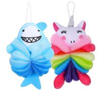 Homoyoyo Esponja De Ducha Para Niños 2 Unidades Unicornio Rosa y Tiburón Azul Esponja De Baño Exfoliante Corporal Suave Para Cuidado Diario Ducha Infantil