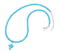 Homoyoyo Gargantilla De Plata Con Colgante De Cruz Turquesa Para Mujeres y Niñas - Joyería Bohemia Elegante y - Collar Corto Ideal Para Cualquier Ocasión