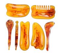 Homoyoyo Herramientas De Masaje Gua Sha 7 Piezas Juego De Tablero y Varillas De Masaje Ámbar Para Acupuntura, Cuidado Piel, Cuerpo y Rostro, Uso Doméstico y Profesional, Para Bienestar y Relajación