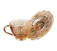 Homoyoyo Juego de Tazas de Café y Platillos de Vidrio Vintage Color Ámbar Set para Espresso y Té 1 Pieza Adecuado para Uso Tardes de Café y Reuniones Sociales