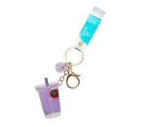 Homoyoyo Llavero Creativo de Bolsita de Té Leche y Fresa Líquido Movedizo, Colgante Decorativo para Bolso y Mochila, Accesorio Morado de Diseño Original, Multicolor y Resistente
