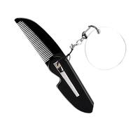 Homoyoyo Peine de Dientes Finos Plegable Espejo Ovalado Llavero, Pequeño Compacto para Hombre, Cuidado de Barba Portátil y Viaje, Accesorio de Bolsillo Práctico