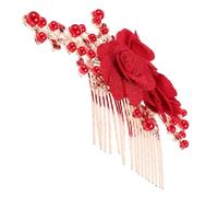Homoyoyo Peine para Boda Rojo con Flores y Perlas Accesorio de Cabello Lateral Elegante para Novias y Damas Tocado Artesanal para Fiesta Especiales