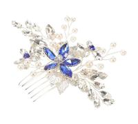 Homoyoyo Peineta Nupcial Azul Gemas de Imitación y Perlas Tocado Floral Lateral para Novia Accesorio Elegante para Bodas y Celebraciones Joyería Cabello de Novia