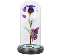 Homoyoyo Preservada Cúpula de Vidrio Dorada, Flor Inmortal Pequeña, Luz Cálida y Púrpura, Decoración de Escritorio y Hogar para Regalos en Festivales, San Valentín y Cumpleaños