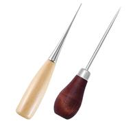 Homoyoyo Punzón para Coser Cuero Mango de Madera y Acero Inoxidable, Herramienta Vintage para Hacer Accesorios y Reparar Zapatos, 2 Piezas Color Rojo