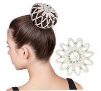 Homoyoyo Red De Pelo Perlas y Gemas De Imitación, Redecilla Elástica De Ganchillo Hecha a Mano Para Ballet y Presentaciones, En Blanco Clásico