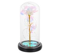 Homoyoyo Rosa Dorada Hoja Triple bajo Cúpula de Cristal Luz LED Cálida Decoración Romántica para San Valentín Obsequio sin Batería Luz de Flor Rosa para Ambiente Acogedor