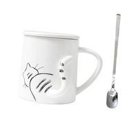 Homoyoyo Taza de Café de Cerámica 360 Ml con Diseño de Gato Incluye Tapa y Cuchara Adecuado para Café Té y Leche Casa o Oficina