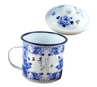 Homoyoyo Taza de Esmalte Retro de 500 Ml Taza de Té Esmaltada Azul y Blanca de 9 CM Tapa y Resistente para Beber Hogar Oficina y Viajes