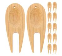 Homoyoyo Tenedor de Golf de Madera Portátil para Reparación de Divots y Marcadores, Herramienta Multifunción para Mantenimiento de Áreas Verdes y Calles de Césped, Kit 12 Piezas Ecológico