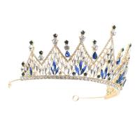 Homoyoyo Tiara para Novia de Boda Estilo Barroco Gemas de Imitación Azul y Dorado, Accesorio Ligero para Fiesta, Baile de Graduación y Eventos Obsequios