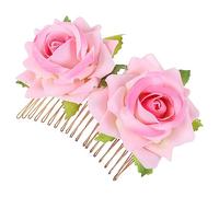 Homoyoyo Tocado Boda Rosa Doble Flor de Peine para Cabello de Novia Accesorio y Femenino para Fiestas y