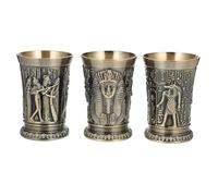Homoyoyo Vasos de Licor Vintage Egipcios de Metal en Bronce Set de 3 Unidades Tótems de Ramsés Cleopatra y Sol Copa para Cóctel y Whisky en Casa y Bar