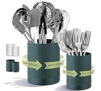HOMQUEN Portavajillas giratorias 360°, Placa de mesa 16 + 12 cm Portautensilios de cocina en plástico, Decoración de cocina con cubeta grande, Portautensilios de cocina, 2 piezas (verde)