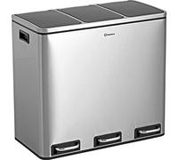 Homra Sparq - Papelera de reciclaje con 3 compartimentos, 54 L (3 x 18 litros) - Cubo triple grande - Cubo de basura con diseño de acero inoxidable
