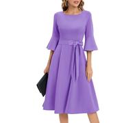 HomRain Vestido Elegante de Manga 3/4 para Mujer, Vestido Formal para Cóctel, Elegante para Otoño/Invierno, Vestido de Navidad, Vestido de Iglesia, Vestido de Trabajo, morado, L