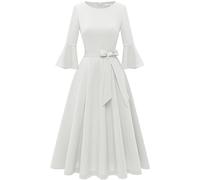HomRain, Vestido elegante de mujer con mangas de 3/4, formal, de alta clase, para otoño e invierno, para cóctel, Navidad, iglesia, trabajo, Color blanco., S