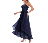 HomRain Vestido maxi de gasa con tirantes finos para mujer, talla XS, para cóctel, fiesta de graduación, regreso a casa, invitada a boda, desfile, azul marino, M