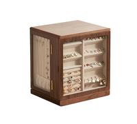 Homruilink grande Joyero de nogal negro, organizador de joyas de madera giratorio 360° con cinco cajones y ventanas laterales de vidrio, Regalo para Ella