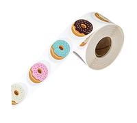 HOMSFOU 1 Rollo Etiquetas Autoadhesivas de Donuts para Decoración de Fiestas y Envasado de Dulces Pegatinas para Manualidades y