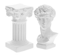HOMSFOU 1 Set David Busto Estatua Pilar Romano Columna Estatua Resina Figura Base Pedestal Stand Mini Mitología Griega Escultura Decoración para Mesa