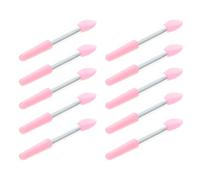 HOMSFOU 10 Pinceles de Silicona para Labios y Sombras, Aplicadores de Maquillaje Mango Rosa y Tubo Plateado, Kit Compacto para Bálsamo Labial y Crema, Accesorios de Belleza para Viaje