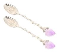 HOMSFOU 2 cucharas de amatista vintage cuchara de café flor estilo real cuchara de acero inoxidable poon bruja artesanía canela escoba cristal aleación cucharas de café piedra natural tomar un baño