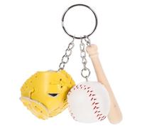 HOMSFOU 2 Piezas Llavero de Béisbol Llavero de Sóftbol Decorativo de Piel Sintética y Madera, Amarillo, Obsequio para Ocasiones Obsequios y Navidad