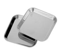 HOMSFOU 2 Platos Cuadrados Pequeños de Acero Inoxidable Engrosado, Bandejas Metálicas para Servir Aperitivos, Galletas, Filetes y Postres en Cocina y Restaurante, Resistentes y Versátiles