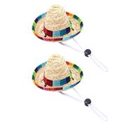 HOMSFOU 2 Sombreros de Paja Ajustables para Perros, Gorros de Disfraz para Mascotas, Tamaño Mini, Color Natural, Ideales para Fiestas Mexicanas y Sesiones Fotográficas, Accesorios Cómodos