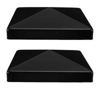 HOMSFOU 2 tapas cuadradas para postes de valla de madera de hierro resistente a la intemperie con montaje de tornillo, remates de barandilla para jardín, patio y patio trasero, protección y decoración