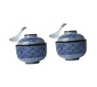 HOMSFOU 2juegos Tazón De Sopa Japonés Con Tapa Tazón Para Ramen y Miso De Diseño Ondulado y Cuchara Para Cocina y Comidas Familiares