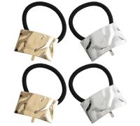 HOMSFOU 4 Coleteros Metálicos Cabello para Mujer, Lazos Elásticos Diseño Minimalista, Colores Plata y Dorado, Accesorios Duraderos y Cómodos para Peinados, Uso Diario y Deportivo