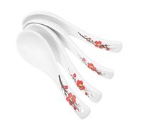 HOMSFOU 4 cucharas de cerámica de ciruela roja cucharas de ramen cuchara de sopa de crema China Won Ton cucharas pequeñas cuchara de arroz de cerámica japonesa cucharas de sopa de ramen japonés