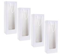 HOMSFOU 4 Piezas Bolsa de Vino con Ventana Bolsa para Transportar Botellas de Vino Papel Kraft Blanco Capacidad Razonable Boda y Fiesta de Navidad