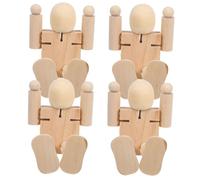 HOMSFOU 4 Piezas Figuras Robot Madera sin Pintar con Articulaciones Móviles para Pintura y Manualidades Infantiles Kit DIY para Proyectos Artísticos Familia