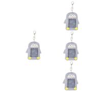 HOMSFOU 4 Piezas Tarjetero de Peluche de Dibujos Animados Forma de Pingüino Gris Funda para Tarjetas para Estudiantes y Profesionales Colgante Práctico y Divertido